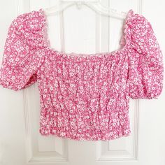 Shein Pink Floral Puff Sleeve Crop Top. Smocked Elastic. Square Neckline. Size Medium. Nwot. Pair With A Short Skirt And Doc Martens For A Soft Grunge Look. *Pit To Pit - 14" *Length - 15" Clueless 90's Y2k Floral Cottagecore Summer Cotton Puff Sleeve Top With Smocked Bodice, Fitted Floral Print Cotton Smocked Top, Feminine Cotton Smocked Top For Spring, Cotton Smocked Top With Floral Print For Day Out, Summer Cotton Ruched Puff Sleeve Top, Summer Cotton Smocked Puff Sleeve Top, Summer Cotton Smocked Top With Puff Sleeves, Feminine Stretch Puff Sleeve Top For Summer, Spring Cropped Puff Sleeve Top With Smocked Back