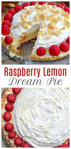 raspberry lemon cream pie with a slice missing