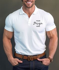 Sporty White Polo Shirt With Branding, White Moisture-wicking Collared Polo Shirt, Sporty White Moisture-wicking Polo Shirt, Luxury White Polo Collar T-shirt, White 4-way Stretch Polo Shirt, Tshirt Mockup, Shirt Mockup, White Shirt, Male Model