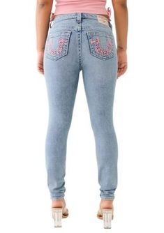 The Jennie Embroidered Skinny Jean is your new favorite pair of skinnies, featuring a mid-rise waist, whiskering, belt loops, five-pocket construction, and a fit that enhances and hugs every curve. Finished with pink single needle stitching and back True Religion shaped horseshoe embroidery. | True Religion Women's Jennie Skinny Jeans, 29 Fitted Mid-rise Embroidered Jeans, Embroidered Mid-rise Fitted Jeans, Mid-rise Embroidered Fitted Jeans, Pink True Religion Hoodie, True Religion Cargo Pants, True Religion Jeans Women, True Religion Jeans Pink Stitching, True Religion Shirts Women, Streetwear Clothes