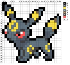 an image of a pixellated pokemon character in black and yellow with numbers on it