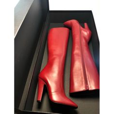 Never Used,Like New Condition! Comes With Box Only! Color: Red Burgundy Saint Laurent 68 Knee-High Leather Boots These Boots Are Designed In A Leg-Lengthening Knee-High Silhouette In A Buttery-Soft Leather. Leather Upper Point Toe Side Zip Leather Sole Made In Italy Size Self-Covered Stacked Heel, 4.25" (110mm) Luxury Calf Leather Boots With Red Sole, Red High Heel Office Boots, Modern Red Boots For Party, Red Round Toe Office Boots, Red Round Toe Boots For Office, Chic Red Calf Leather Heels, Elegant Red Boots With Reinforced Heel, Luxury Red Heeled Boots For Party, Elegant Calf Leather Heeled Boots With Red Sole