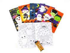 halloween coloring pages with markers and crayons on white background for kids to color