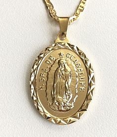 "18K GOLD FILLED GUADALUPE NECKLACE 18\" LONG...FOR GOOD LUCK ,PROSPERITY AND PROTECTION. PENDANT : 30x18 mm 18K GOLD FILLED CADENA DE GUADALUPE 18\" LARGO ..PARA PROSPERIDAD, BUENA SUERTE Y PROTECCION. DIJE: 30x18 mm" Guadalupe Necklace, Protection Pendant, For Good Luck, Pompano Beach, Evil Eye Pendant, Dream Jewelry, Link Necklace, Fashion Jewelry Necklaces, Fashion Watches