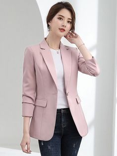 Color: Pink, Size: L Female Jacket, Slim Blazer, Button Fashion, Work Coat, Womens Clothing Patterns, Women Blazer, Fashion Autumn, Casual Blazer, Solid Clothes