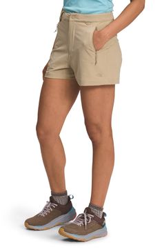 These all-purpose shorts are built with FlashDry-XD fabric for advanced moisture-wicking protection so you stay comfortable on the trail and in the city. This style also provides plenty of versatility with two side-zip pockets and a large cargo pocket that can hold your phone, keys or wallet, while a built-in webbing belt allows for a customizable fit. 3" inseam; 26" leg opening; 12 1/2" front rise; 16" back rise ( size 8 ) Zip-fly with snap closure Antimicrobial fabric engineered to inhibit the Functional Go-dry Shorts For Hiking, Go-dry Athletic Shorts For Hiking, Go-dry Shorts For Outdoor Activities, Outdoor Shorts With Hip Pockets, Outdoor Work Shorts With Side Pockets, The North Face Nylon Bottoms For Outdoor, Go-dry Short Bottoms For Outdoor, Go-dry Short Bottoms For Outdoor Activities, Casual Nylon Bottoms By The North Face