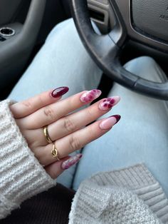 fall nails. cherry mocha dnd. blooming gel nails. cool girl nails. fall nail inspo. winter nails. red nails. wine nails. Winter Blooming Gel Nails, Fall Nails Blooming Gel, Cherry Mocha Nails Design, Wine Red Nails Designs, Cool Girl Nails, Winter Nails Red, Nail Inspo Winter, Cherry Mocha Nails