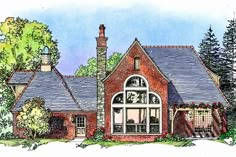 this is an artist's rendering of the front elevation of these european house plans