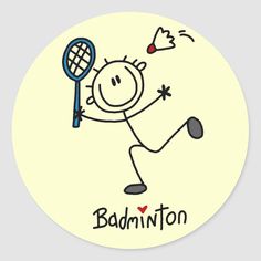 a sticker with a cartoon character holding a tennis racket