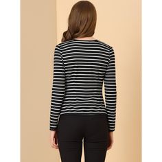 A striped blazer features a decorative notched lapel with buttons embellished, long sleeves, and a hook eye closure. This blazer is comfortable and soft, and it's not too thick and will be great in the fall as well. This blazer can be dressed up for any occasion from casual to formal. It goes well with slim-leg jeans and boots. Lightweight, you can wear it in cool weather or in the office. Button Decor, Women's Suits, Striped Blazer, Blazer Black, Casual Work, Work Office, Slim Leg, Hook Eye, Chic Woman