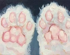 an oil painting of two pink paw prints