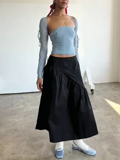 Maeve Midi Skirt - Caviar Twill – Lisa Says Gah Annie Dress, Ballet Top, Georgette Skirt, Midi Skirt Outfit, Lace Bolero, Lisa Says Gah, Paloma Wool, Pre Fall Collection, Natural High