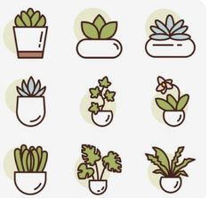 potted plants line icon set