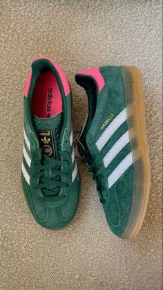 Adidas Sneaker Green, Green And Pink Gazelle, Adidas Green Gazelle, Green And Pink Sambas, Green And Pink Adidas, Pink And Green Sambas, Pink And Green Gazelles, Adidas Gazelle Colors