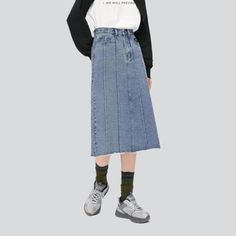 Take a trip down memory lane with our 2023 Spring-Summer Collection Panda Embroidery Midi Denim Skirt a vibrant homage to the Y2K era! This mid-waist skirt is a must-have for modern fashionistas with a penchant for nostalgia.Why You'll Love It Y2K Inspired: Step back in time and make a statement with this midi denim skirt. a symbol of the millennium's iconic fashion sense. Embroidered Patterns: Delightful panda embroidery patterns add a touch of artistic charm. making you the center of attention Spring Knee-length Denim Blue Skirt, Denim Blue Midi Denim Skirt For Summer, Trendy Spring Denim Midi Skirt, Denim Blue Midi Length Denim Skirt, Denim Blue Midi Length Skirt For Summer, Trendy Midi Denim Skirt For Spring, Summer Midi-length Denim Skirt, Trendy Midi-length Denim Skirt For Spring, Trendy Cotton Midi Bottoms