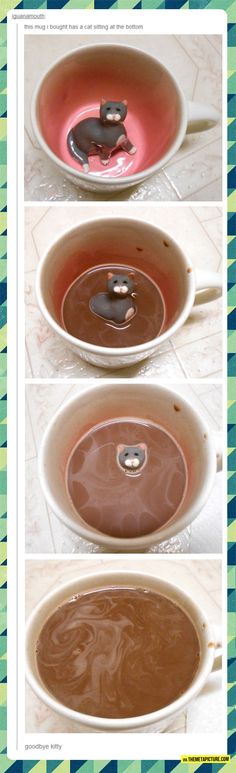 three pictures showing the process of making hot chocolate in a pot and then being melted