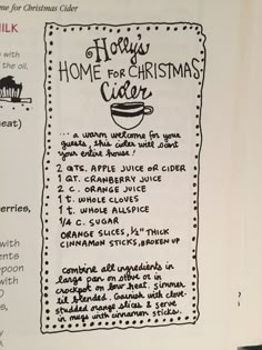 a handwritten recipe for homemade christmas cider