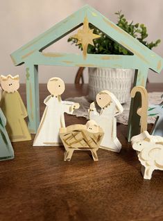 a nativity scene with figurines and decorations