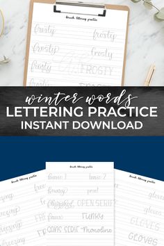 the writing practice sheets for handwriting and cursive lettering are lined up on top of each other