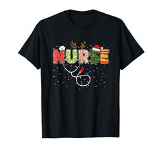 PRICES MAY VARY. Seasonal scrub top for women featuring a Christmas themed nurse design with Santa hat, reindeer antlers, snowflakes, nurse hat and stethoscope. Lightweight, Classic fit, Double-needle sleeve and bottom hem Doctor Christmas Shirts, Pacu Nurse, Nurse Stethoscope, Nurse Design, Women T Shirt, Santa Hat, Reindeer, Nursing, Christmas