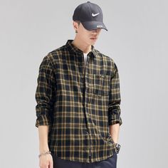 Men’s Fashion Vintage Long Sleeve Plaid Shirt  Material: 25% cotton + 73% polyester + 2% spandex  Size: M, L, XL, 2XL, 3XL Color: Dark Yellow, Navy Blue  Season: Spring, Autumn, Winter   Occasion: Leisure, Outdoor, Daily, Vacation, Fall Outfits Black Cotton Flannel Shirt For Spring, Fitted Long Sleeve Casual Flannel Shirt, Mens Fashion Vintage, Vintage Long Sleeve, Long Sleeve Plaid Shirt, Dark Yellow, Long Sleeve Plaid, Fashion Vintage, Plaid Shirt