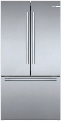 a stainless steel refrigerator freezer with two doors