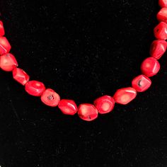 Item is in very good vintage condition. Please examine pictures carefully all items are sold as is. Classic Red Beaded Necklace As Gift, Classic Red Beaded Necklace For Gift, Classic Handmade Red Necklace, Vintage Red Coral Necklace For Gift, Red Handmade Necklace For Collectors, Handmade Red Necklaces For Collectors, Classic Red Single Strand Necklace, Coral Choker, Red Bamboo