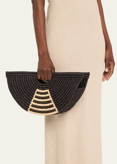 "Find EILAF Half Moon Raffia Top-handle Bag on Editorialist. The EILAF half moon top handle bag is crafted from raffia and leather. It features cut out top handles and can be worn as a clutch or a top handle bag. The bag has an open top and measures approximately 8.3\"H x 4\"W x 4.3\"D." Moon Top, Cut Out Top, The Bag, Open Top, Handle Bag, Half Moon, Top Handle, 3 D, Top Handle Bag