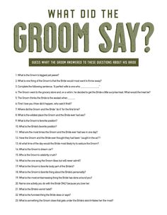 a question sheet with the words, what did the groom say? and an image of a