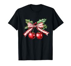 Christmas Coquette Bow with Cherry Kawaii Tee T-Shirt