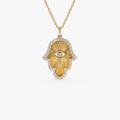 14k Diamond Hamsa & Evil Eye Hand of Fatima Necklace Hamsa Ring, Evil Eye Hand, Hamsa Evil Eye, Hamsa Charm, Gold Hamsa, Hamsa Necklace, Gold Armband, Protection Necklace, Hand Of Fatima