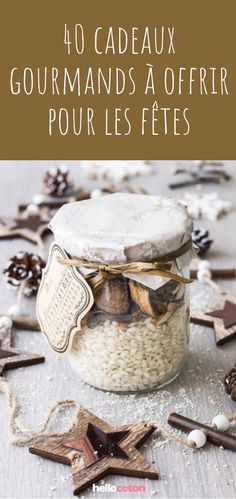 a jar filled with food sitting on top of a table next to star shaped objects