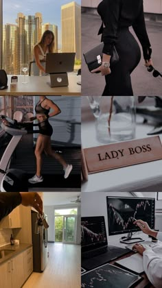 the collage shows people working on their laptops and running in front of them