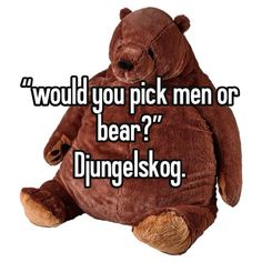 a brown teddy bear with the words would you pick men or bear? djungelsk