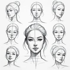 an image of a woman's head with different angles and hair styles on it