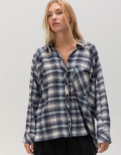 Bdg Urban Outfitters Brendon Flannel. Staple Flannel Shirt. Classic Printed Design Featuring A Spread Collar, Long Sleeves, Button-Through Fastening And A Single Chest Pocket. Finished With A Round Hem. 65% Rayon, 35% Polyester. Machine Wash. Imported. Model Is Wearing A Size Small. Model Measurements:height: 5'8" Bust: 32"waist: 25"hips: 35" Casual Cotton Flannel Shirt For Daywear, Everyday Plaid Flannel Tops, Casual Flannel Button-up Shirt, Casual Flannel Button-up Top, Casual Button-up Flannel Shirt For Daywear, Plaid Flannel Top With Button Closure, Womens Flannel, Wwe T Shirts, Flannel Sweatshirt