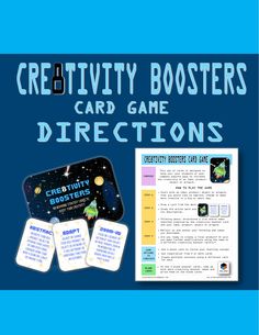 a card game with the words creativity booster cards and instructions