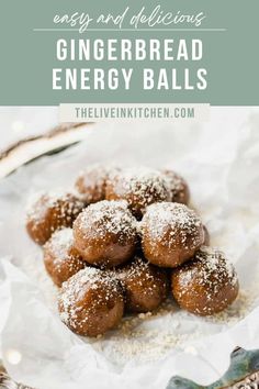 gingerbread energy balls with powdered sugar on top