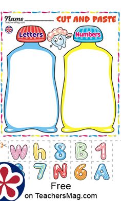 a printable cut and paster for children's numbers with an image of two bottles