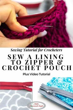 the instructions for how to sew a zipper and crochet pouch