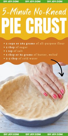 a poster with instructions for how to make no knead pie crust