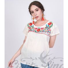 These Tops Are Mexican Party Ready! A Classic Style That Must Be In Every Closet. Perfect For Any Mexican Themed Fiesta! It Was Handmade In Puebla, Mexico With Lightweight Fresh Cotton Manta Fabric, It Is Slightly See-Through As You Can Appreciate In The Pictures. It Features Beautiful Floral Multicolor Embroidery, Made With Cotton Thread. Short Sleeves, Loose Fit. Every Top Is One Of A Kind. We Will Ship The Style Pictured, Black With Different Floral Patterns And Colors. If You Are Not In A Hu Mexican Blouse Pattern, Casual Tops With Embroidered Border For Spring, Traditional Embroidered Crew Neck Top For Spring, Casual Embroidered Top For Spring Festive, Traditional Crew Neck Embroidered Top For Spring, Casual Embroidered Top For Spring Festive Occasion, Summer Festive Blouse With Geometric Embroidery, Casual Spring Festive Tops, Casual Top With Embroidered Border And Short Sleeves