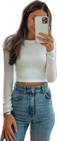 Trendy Long Sleeve Cropped Sweater For Spring, White Cropped Crop Top For Fall, Casual Long Sleeve Crop Top For Spring, Trendy Stretch Crop Top For Fall, Fitted Crew Neck Crop Top For Fall, White Stretch Crop Top For Fall, Stretch Cropped Crop Top For Fall, Fall Fitted Crew Neck Crop Top, Trendy Long Sleeve Stretch Crop Top