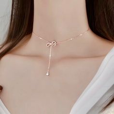 925 Sterling Silver Bowknot Tassel Necklaces With Cz’s. 18” With 2” Tassel Silver Rose Gold X Formal Butterfly Knot Necklace, Evening Necklace, Shell Beads Necklace, Flower Choker Necklace, Floral Pendant Necklace, Halo Necklace, Flower Choker, Horses Pendant, Drop Pendant Necklace