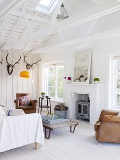 a living room filled with furniture and a fire place next to a window on the wall