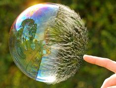 a person holding a soap bubble in their hand