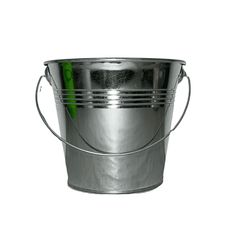 a metal bucket filled with green peppers on top of a white background and clipping for text