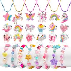 PRICES MAY VARY. 🦄【Kids Jewelry for Girls】 This set of 26 pcs of kids jewelry includes 6 sparkling necklaces, 12 cute rings, and 8 colorful beaded bracelets. It comes in different designs: unicorn, rainbow, butterfly and other shapes. Perfect for meeting the styling needs of little girls ages 4-6, this toddler jewelry set helps them look even more beautiful and vibrant. 🌈【Adjustable Size】Our little girl jewelry set design is very flexible and convenient. The necklace has a lobster clasp design Toddler Necklace, Toddler Jewelry, Toddler Bracelet, Unicorn Jewelry, Set Rings, Princess Jewelry, Jewelry Set Design, Kids Dress Up, Rainbow Butterfly