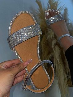 Bling Sandals, Rhinestone Flats, Buckled Flats, Rhinestone Sandals, Stylish Sandals, Strap Shoes, Fashion Sandals, Big Fashion, House Shoes