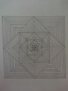 a black and white drawing of a square with an intricate design in the center, surrounded by smaller squares